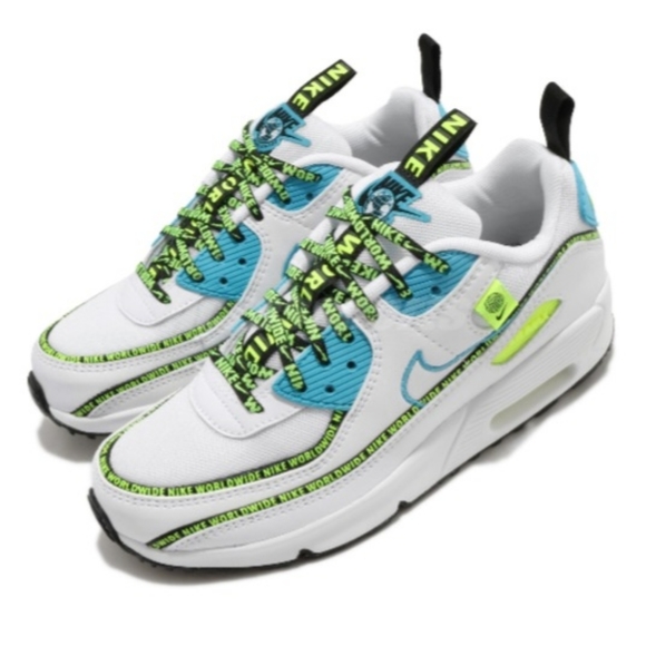 Nike Air Max 90 White Neon Green Sneakers Shoes Size Youth